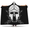 Black And White Spartan Helmet Print Hooded Blanket