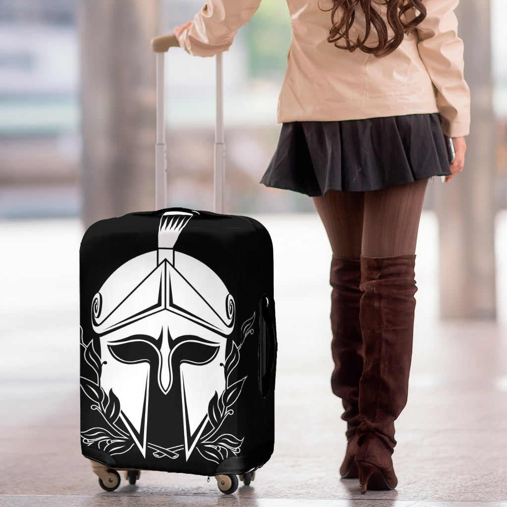 Black And White Spartan Helmet Print Luggage Cover