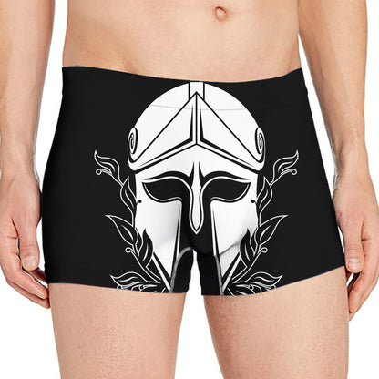 Black And White Spartan Helmet Print Men's Boxer Briefs