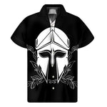 Black And White Spartan Helmet Print Men's Short Sleeve Shirt