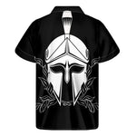 Black And White Spartan Helmet Print Men's Short Sleeve Shirt