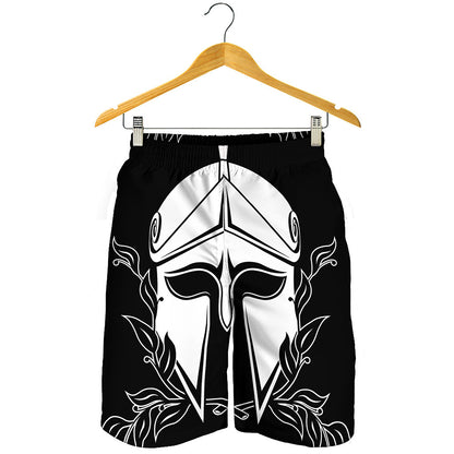 Black And White Spartan Helmet Print Men's Shorts