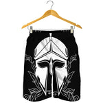 Black And White Spartan Helmet Print Men's Shorts