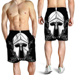 Black And White Spartan Helmet Print Men's Shorts