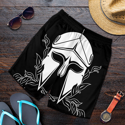 Black And White Spartan Helmet Print Men's Shorts