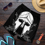 Black And White Spartan Helmet Print Men's Shorts