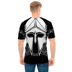 Black And White Spartan Helmet Print Men's T-Shirt