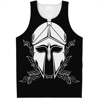 Black And White Spartan Helmet Print Men's Tank Top