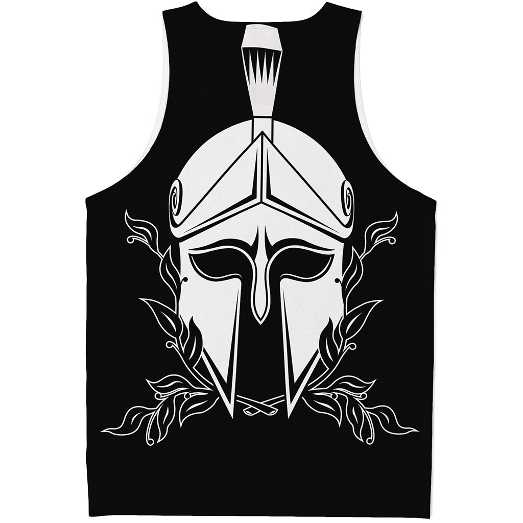 Black And White Spartan Helmet Print Men's Tank Top