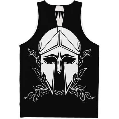 Black And White Spartan Helmet Print Men's Tank Top