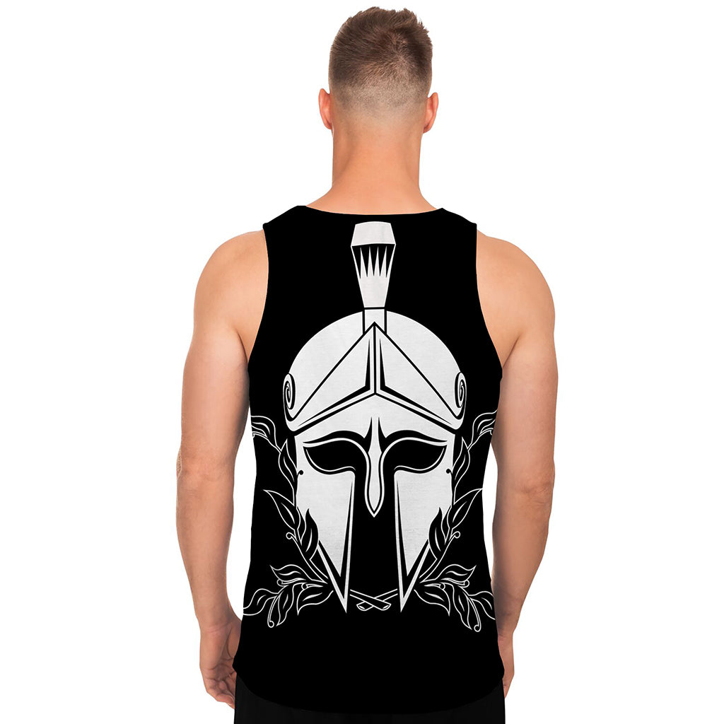 Black And White Spartan Helmet Print Men's Tank Top