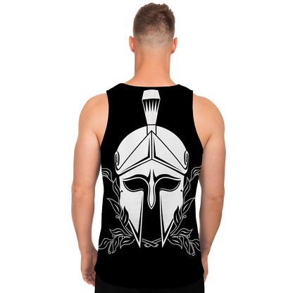 Black And White Spartan Helmet Print Men's Tank Top