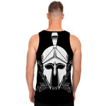 Black And White Spartan Helmet Print Men's Tank Top