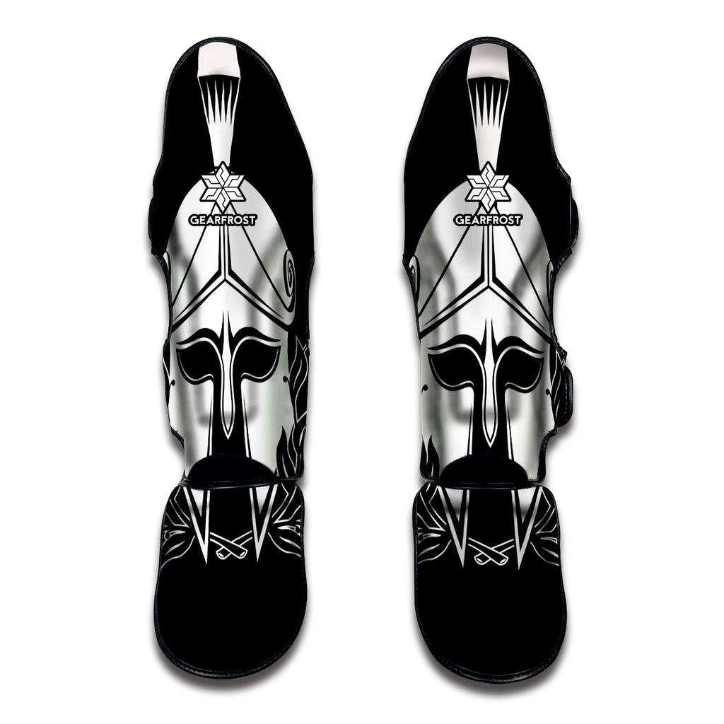 Black And White Spartan Helmet Print Muay Thai Shin Guard