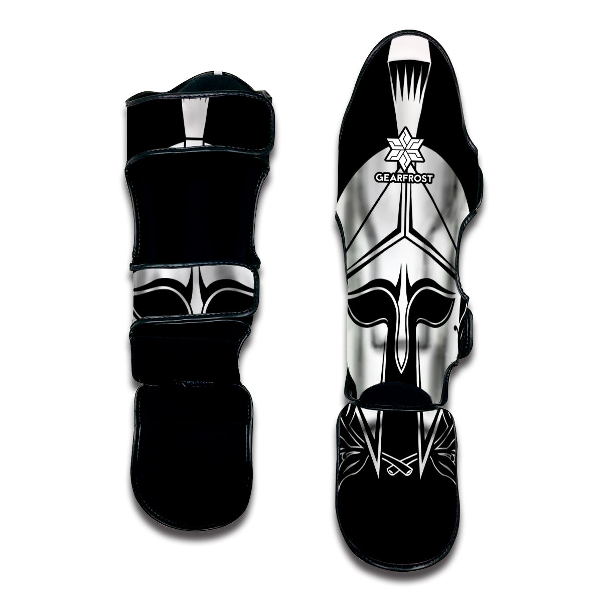 Black And White Spartan Helmet Print Muay Thai Shin Guard