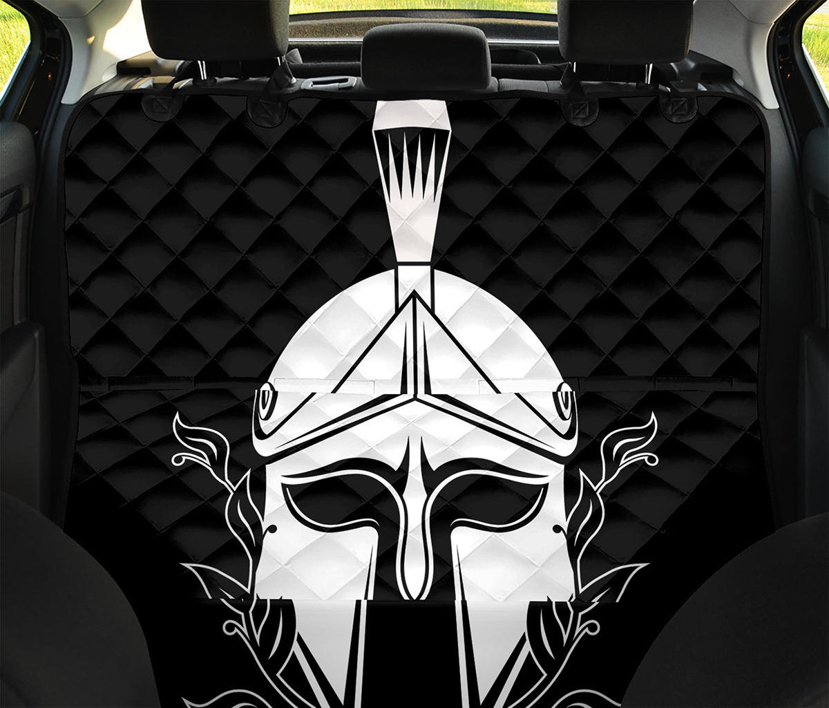 Black And White Spartan Helmet Print Pet Car Back Seat Cover