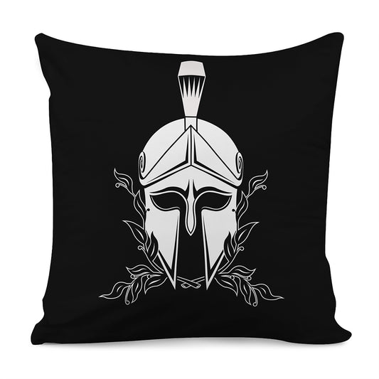 Black And White Spartan Helmet Print Pillow Cover