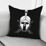 Black And White Spartan Helmet Print Pillow Cover