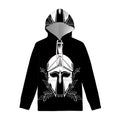 Black And White Spartan Helmet Print Pullover Hoodie