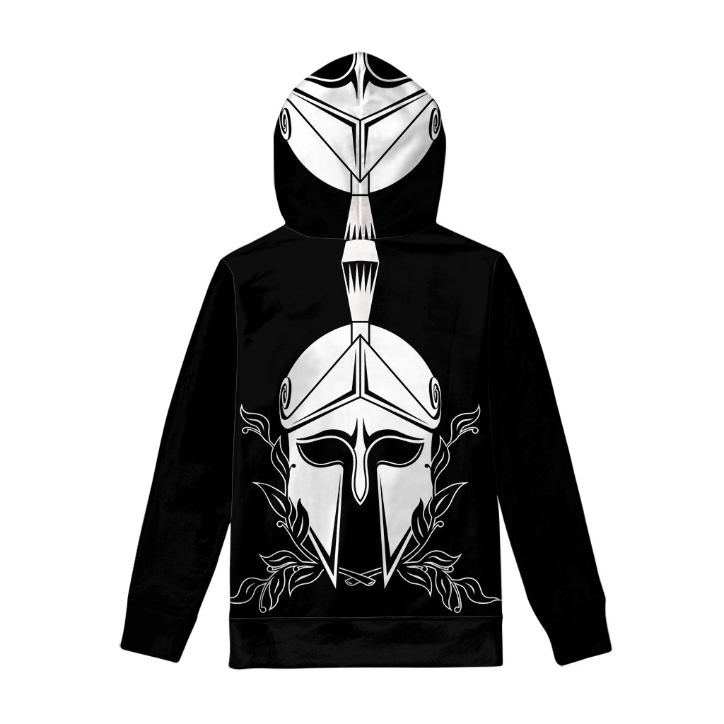 Black And White Spartan Helmet Print Pullover Hoodie