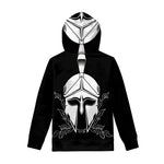 Black And White Spartan Helmet Print Pullover Hoodie