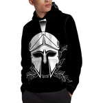 Black And White Spartan Helmet Print Pullover Hoodie