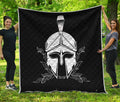 Black And White Spartan Helmet Print Quilt
