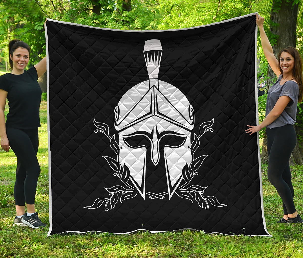 Black And White Spartan Helmet Print Quilt