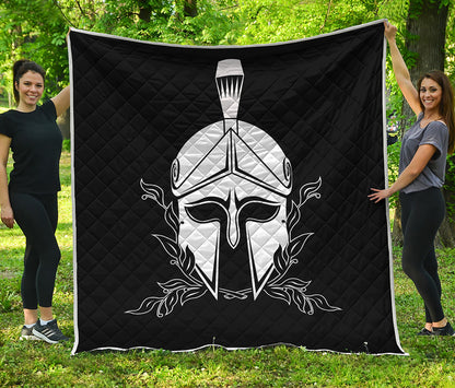 Black And White Spartan Helmet Print Quilt