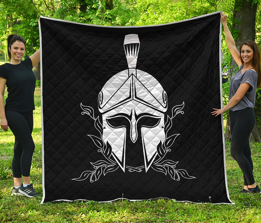 Black And White Spartan Helmet Print Quilt