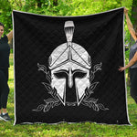 Black And White Spartan Helmet Print Quilt