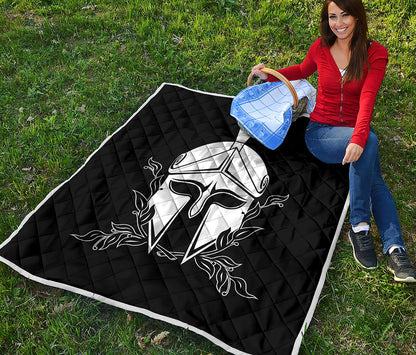 Black And White Spartan Helmet Print Quilt