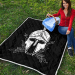 Black And White Spartan Helmet Print Quilt