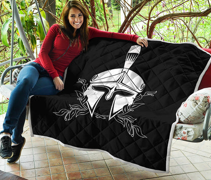 Black And White Spartan Helmet Print Quilt