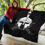 Black And White Spartan Helmet Print Quilt