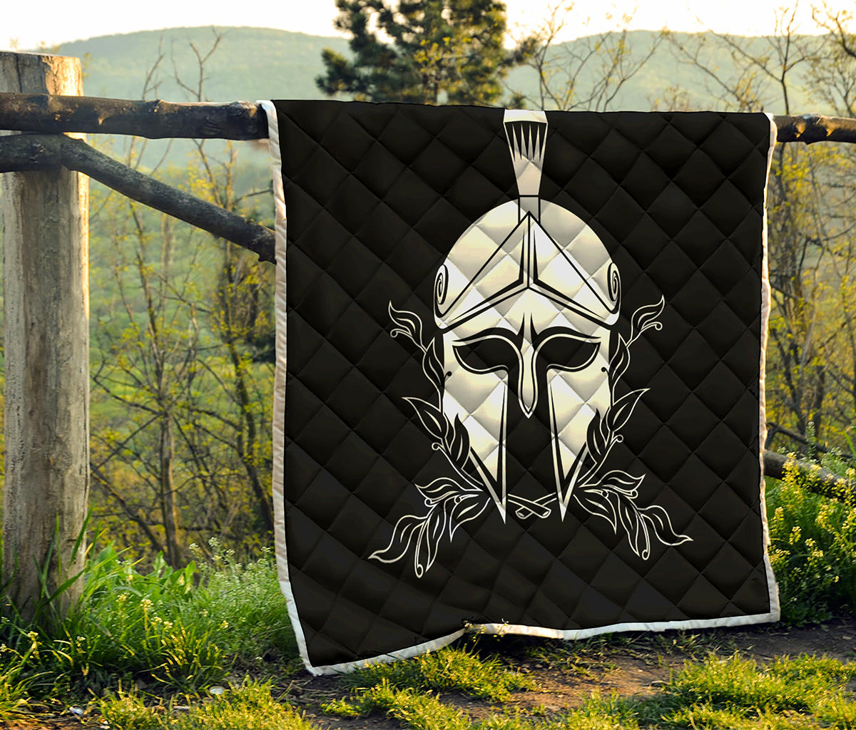 Black And White Spartan Helmet Print Quilt
