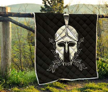 Black And White Spartan Helmet Print Quilt