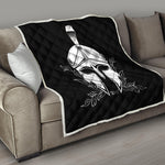 Black And White Spartan Helmet Print Quilt