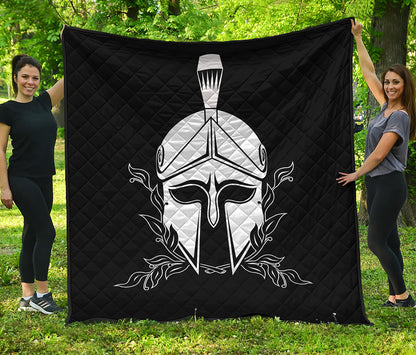 Black And White Spartan Helmet Print Quilt