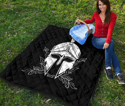 Black And White Spartan Helmet Print Quilt
