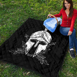 Black And White Spartan Helmet Print Quilt