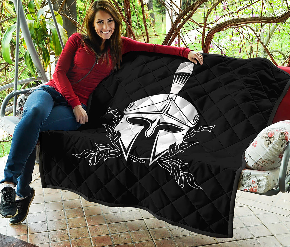 Black And White Spartan Helmet Print Quilt