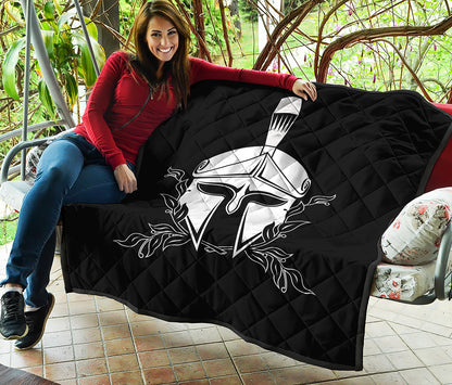 Black And White Spartan Helmet Print Quilt