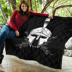 Black And White Spartan Helmet Print Quilt