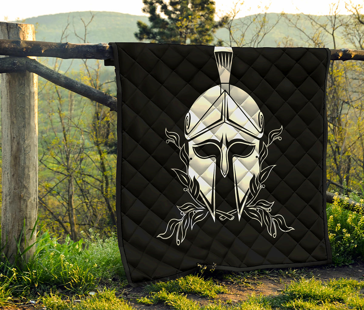 Black And White Spartan Helmet Print Quilt