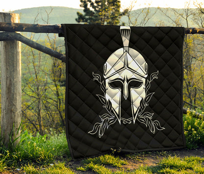 Black And White Spartan Helmet Print Quilt