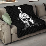 Black And White Spartan Helmet Print Quilt