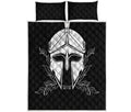 Black And White Spartan Helmet Print Quilt Bed Set