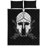 Black And White Spartan Helmet Print Quilt Bed Set