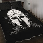 Black And White Spartan Helmet Print Quilt Bed Set
